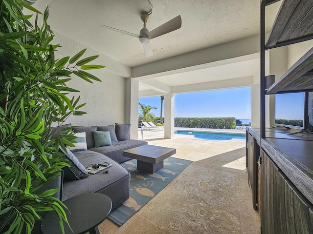 view of patio with an outdoor hangout area and ceiling fan