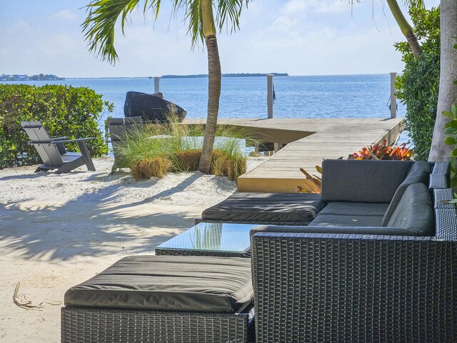 view of patio / terrace featuring a water view