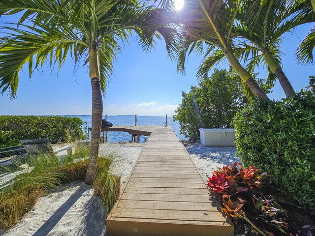 view of dock with a water view