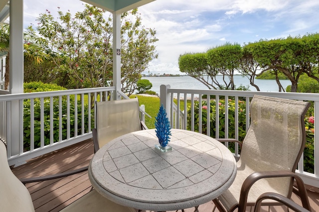 wooden terrace with a water view