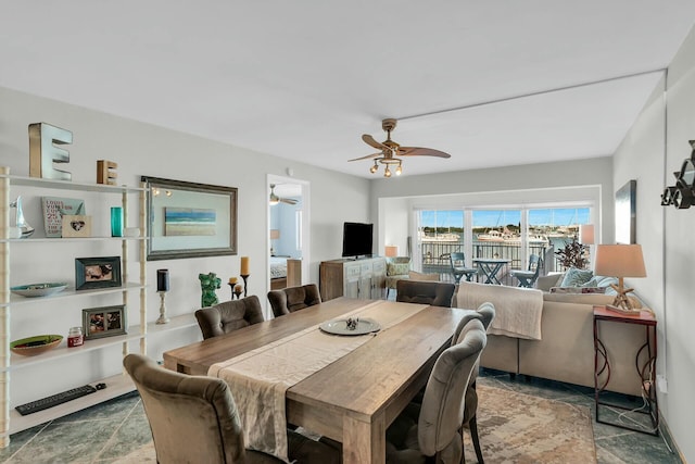 dining room with ceiling fan