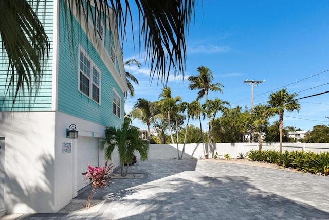 exterior space with a garage