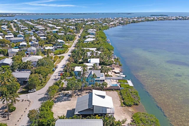 drone / aerial view with a water view and a beach view