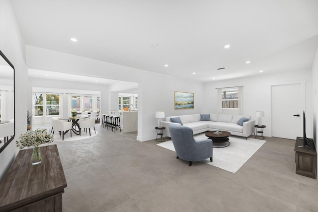 159 Iroquois Dr, Islamorada, FL 33036 - living area with recessed lighting, plenty of natural light, and finished concrete floors