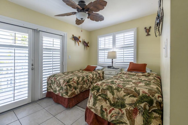 212 Southard St, Key West, FL 33040 - bedroom featuring access to exterior, light tile patterned flooring, and ceiling fan