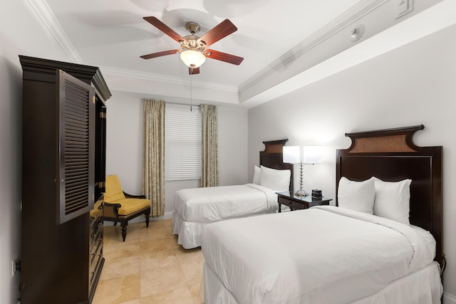 3841 N Roosevelt Blvd Unit 222, Key West, FL 33040 - bedroom with ornamental molding, ceiling fan, and a tray ceiling