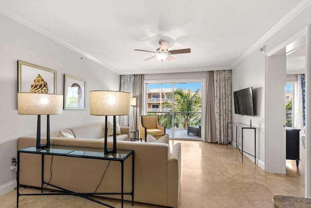 3841 N Roosevelt Blvd Unit 222, Key West, FL 33040 - living room with crown molding and ceiling fan