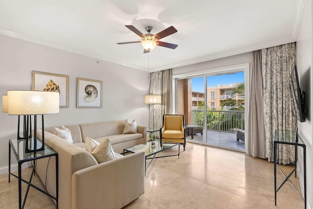 3841 N Roosevelt Blvd Unit 222, Key West, FL 33040 - living room featuring ornamental molding and ceiling fan