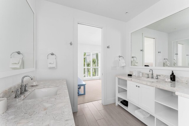 bathroom featuring wood-type flooring and vanity