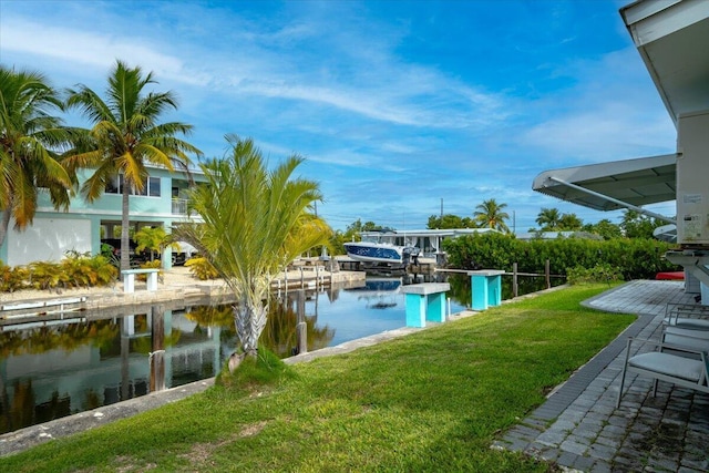 view of water feature featuring boat lift and a boat dock