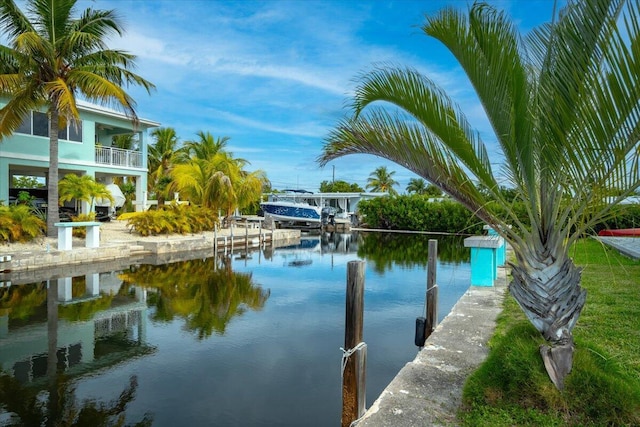 view of water feature with a boat dock