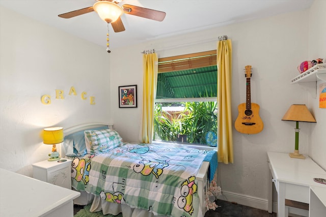 bedroom featuring ceiling fan