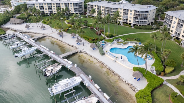 bird's eye view featuring a water view