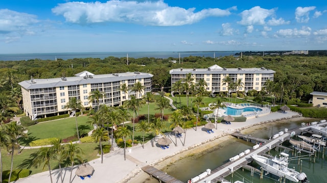 aerial view with a water view