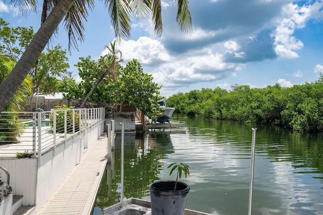 view of dock with a water view