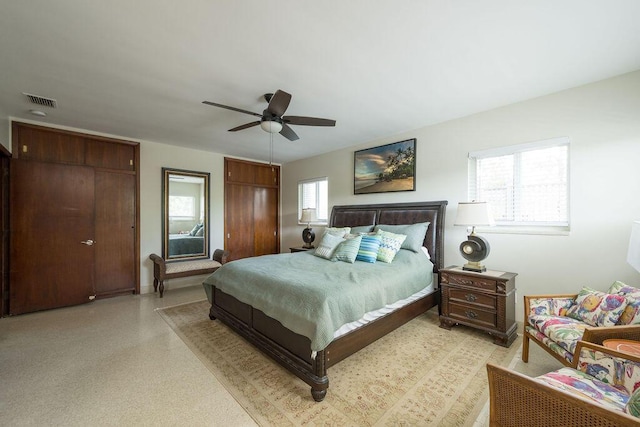 bedroom featuring ceiling fan