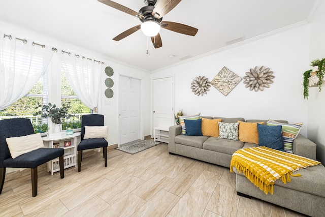 7 125th St, Gulf, Marathon, FL 33050 - living room featuring ornamental molding and a ceiling fan