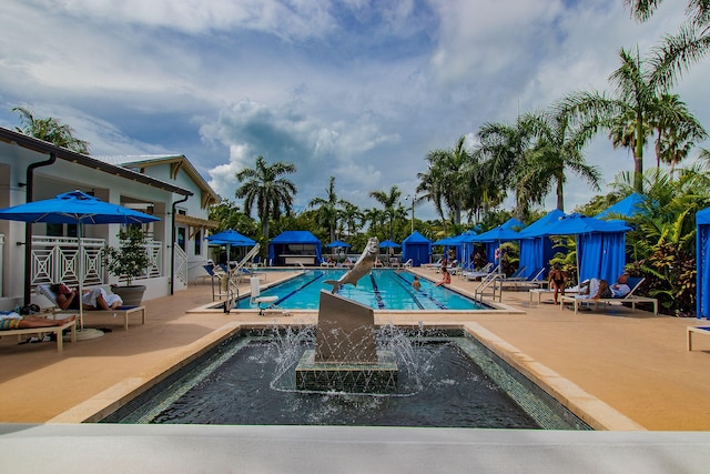 community pool with a patio