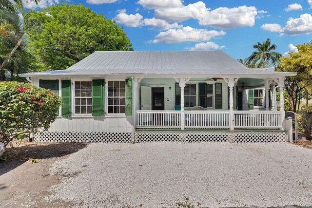 view of front of house featuring a ceiling fan and covered porch