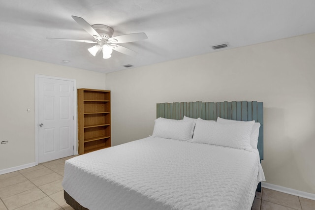460470 11th St, Key Colony, FL 33051 - bedroom with ceiling fan, light tile patterned flooring, visible vents, and baseboards