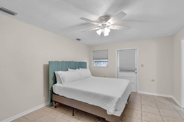 460470 11th St, Key Colony, FL 33051 - bedroom with visible vents, ceiling fan, baseboards, and light tile patterned floors