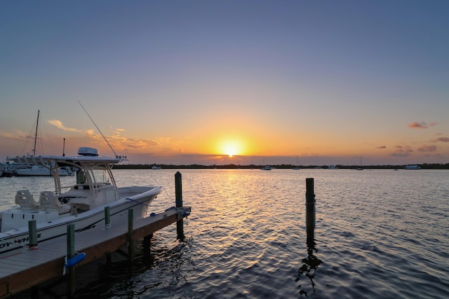 view of dock with a water view