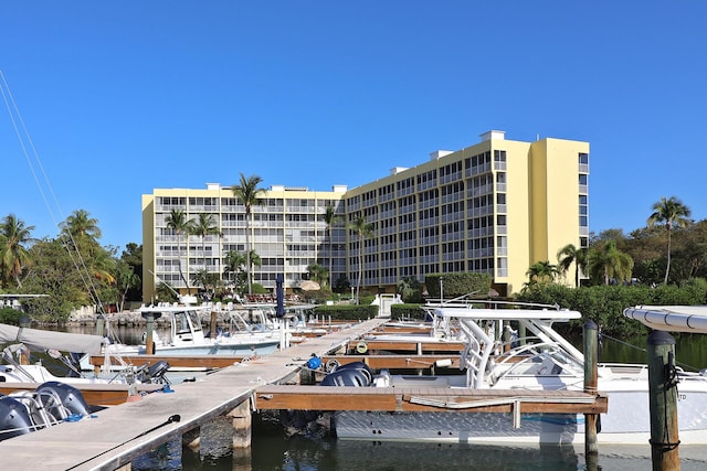 view of dock with a water view