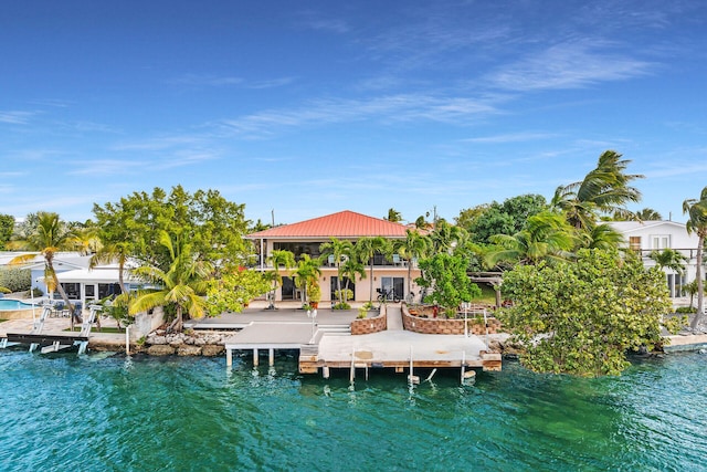 view of dock with a water view