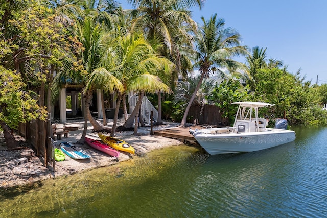 460 Barry Ave, Little Torch, FL 33042 - dock featuring stairway, a patio area, and a water view