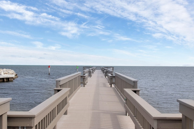 view of dock with a water view