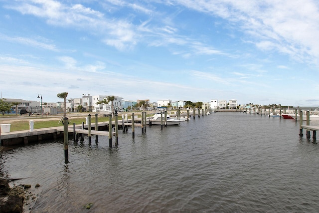 view of dock with a water view