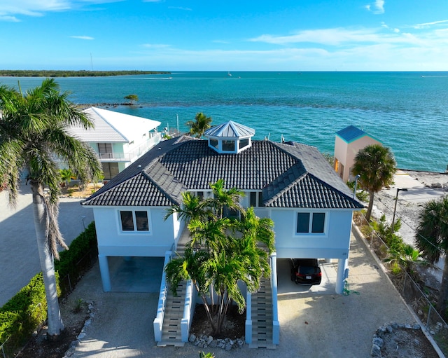 aerial view with a water view