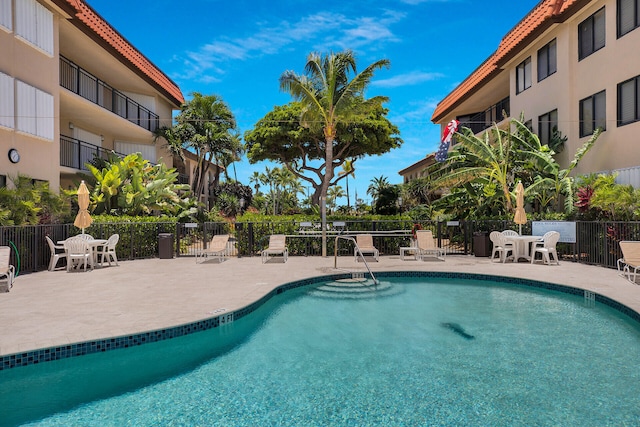 view of swimming pool with a patio