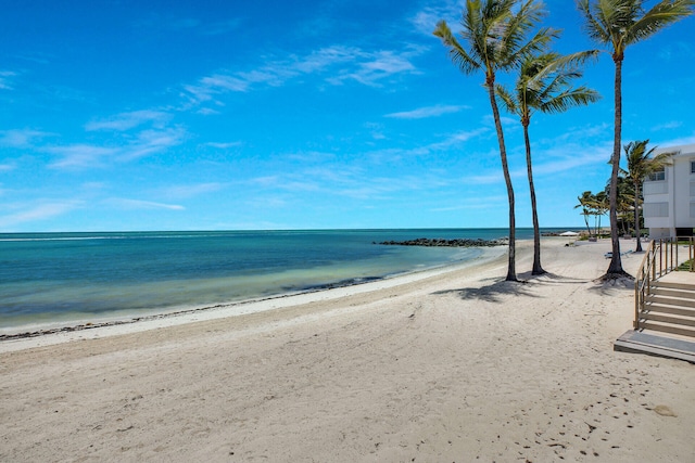 view of water feature featuring a view of the beach