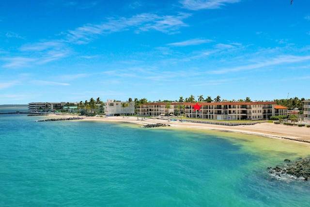 property view of water featuring a view of the beach