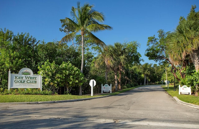 view of street with traffic signs and curbs