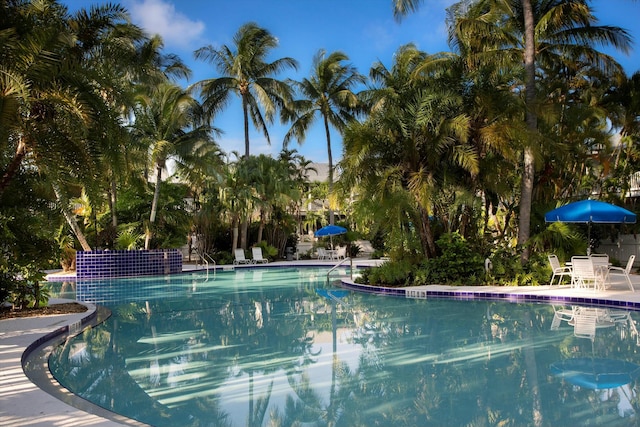 community pool with a patio area