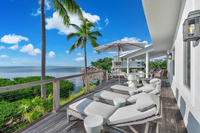 wooden terrace with a water view