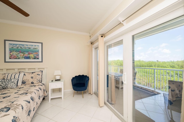 5960 Peninsular Ave Unit 101, Stock Island, FL 33040 - bedroom featuring access to outside, crown molding, light tile patterned floors, and baseboards