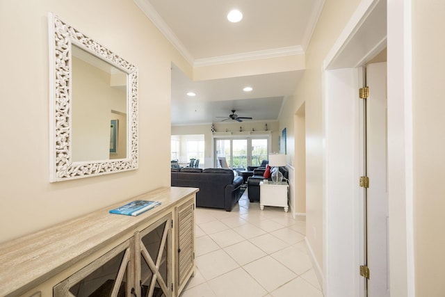 5960 Peninsular Ave Unit 101, Stock Island, FL 33040 - corridor with ornamental molding, light tile patterned flooring, recessed lighting, and baseboards