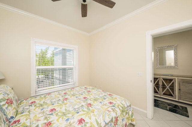 5960 Peninsular Ave Unit 101, Stock Island, FL 33040 - tiled bedroom with ornamental molding, baseboards, and a ceiling fan