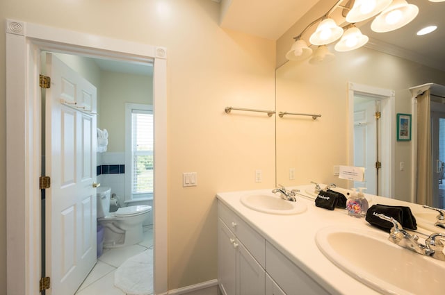 5960 Peninsular Ave Unit 101, Stock Island, FL 33040 - full bath featuring toilet, tile patterned flooring, crown molding, and double vanity
