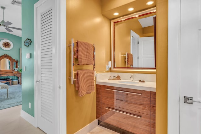 bathroom with vanity and ceiling fan