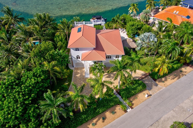 drone / aerial view featuring a water view