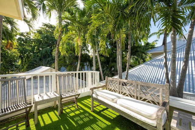 view of wooden balcony featuring a wooden deck