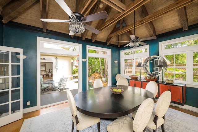 sunroom with beamed ceiling