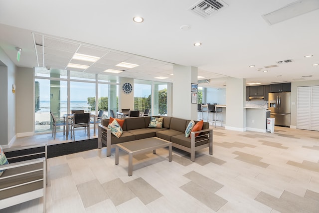 lobby featuring a water view