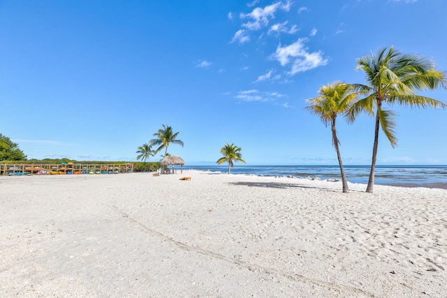 view of water feature featuring a beach view