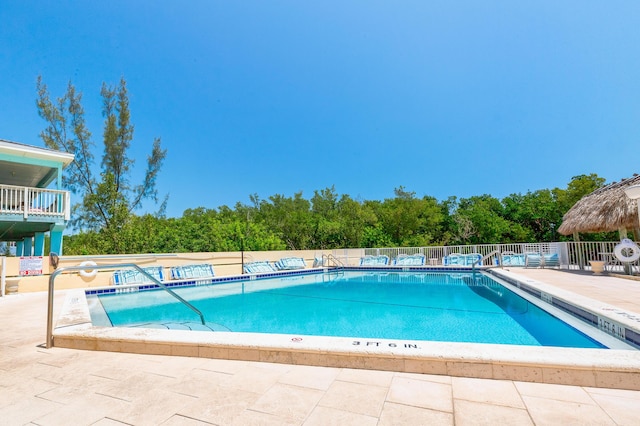 view of swimming pool featuring a patio