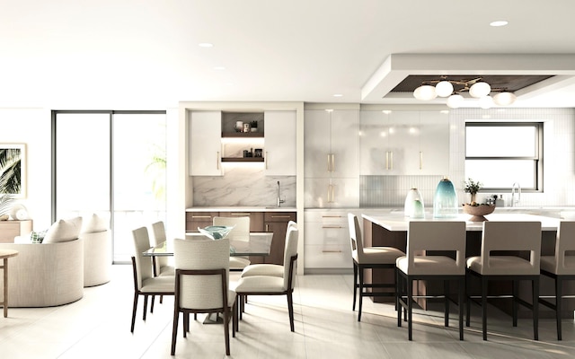 dining space with recessed lighting